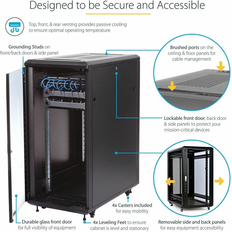 StarTech.com 4-Post 32U Server Rack Cabinet, 19" Data Rack Cabinet for Computer / IT Equipment, Home Network Rack, Half Height Server Rack — RK3236BKF