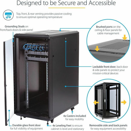 StarTech.com 4-Post 32U Server Rack Cabinet, 19" Data Rack Cabinet for Computer / IT Equipment, Home Network Rack, Half Height Server Rack — RK3236BKF