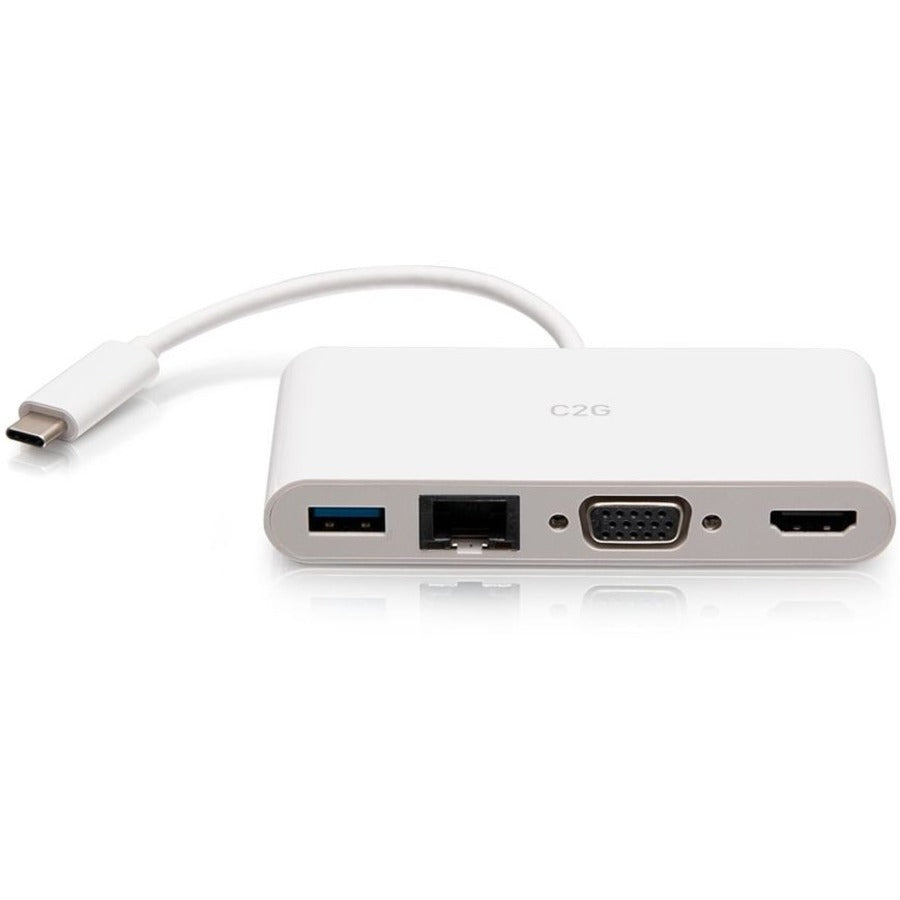 C2G USB-C to HDMI, VGA, USB A & RJ45 Adapter - 4K 30 Hz - White — C2G29829