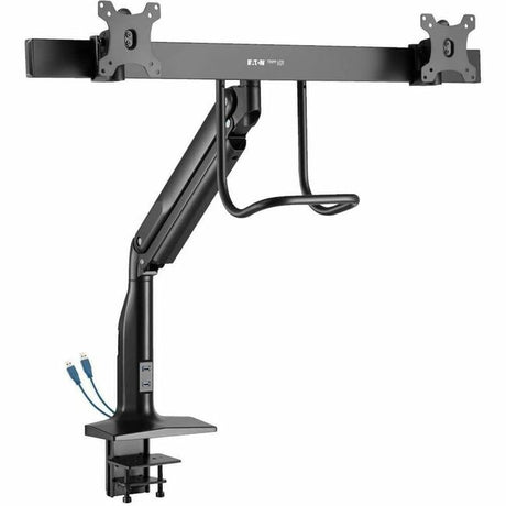 Tripp Lite Safe-IT Precision-Placement Dual-Display Desk Clamp or Grommet with Antimicrobial Tape for 17" to 35" Displays, USB Ports — DMPDD1735AM