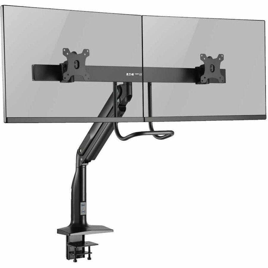 Tripp Lite Safe-IT Precision-Placement Dual-Display Desk Clamp or Grommet with Antimicrobial Tape for 17" to 35" Displays, USB Ports — DMPDD1735AM