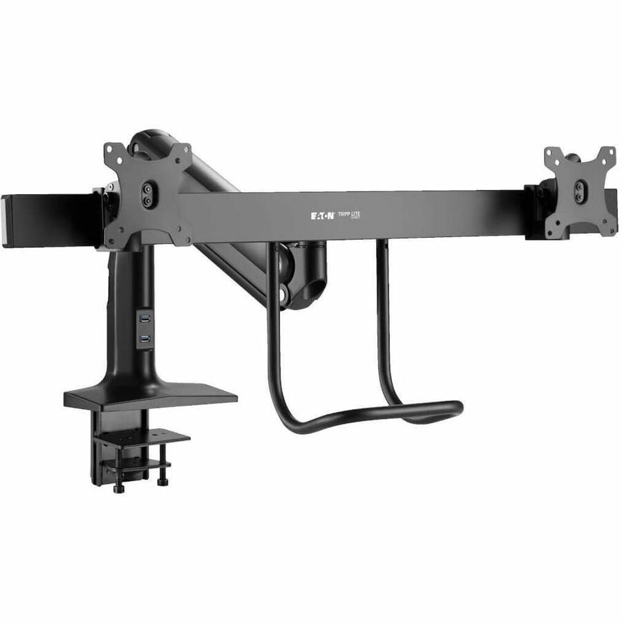 Tripp Lite Safe-IT Precision-Placement Dual-Display Desk Clamp or Grommet with Antimicrobial Tape for 17" to 35" Displays, USB Ports — DMPDD1735AM
