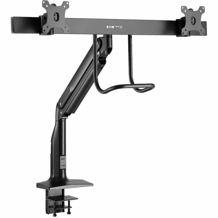 Tripp Lite Safe-IT Precision-Placement Dual-Display Desk Clamp or Grommet with Antimicrobial Tape for 17" to 35" Displays, USB Ports — DMPDD1735AM