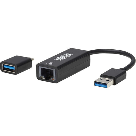 Eaton Tripp Lite Series USB-C, USB-A to RJ45 Gigabit Ethernet Network Adapter (2xM/F), USB 3.2 Gen 1, Black — U336-000-GB-CA