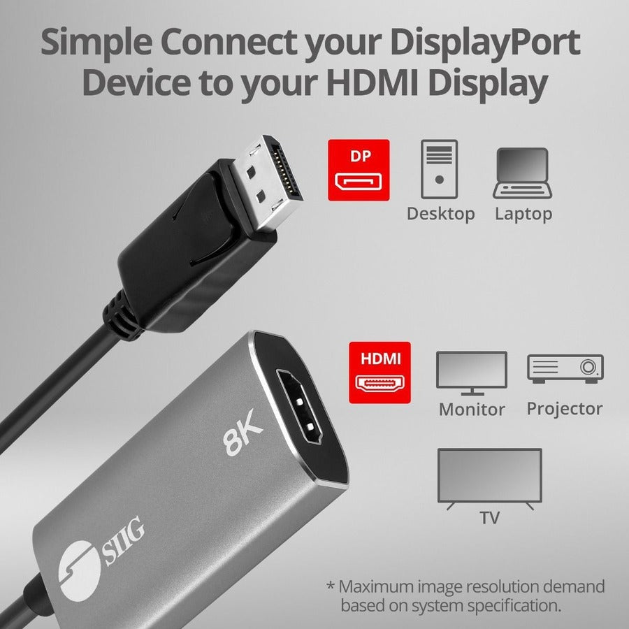 SIIG DisplayPort 1.4 to HDMI Adapter - 8K 60Hz Male to Female — CB-DP2611-S1