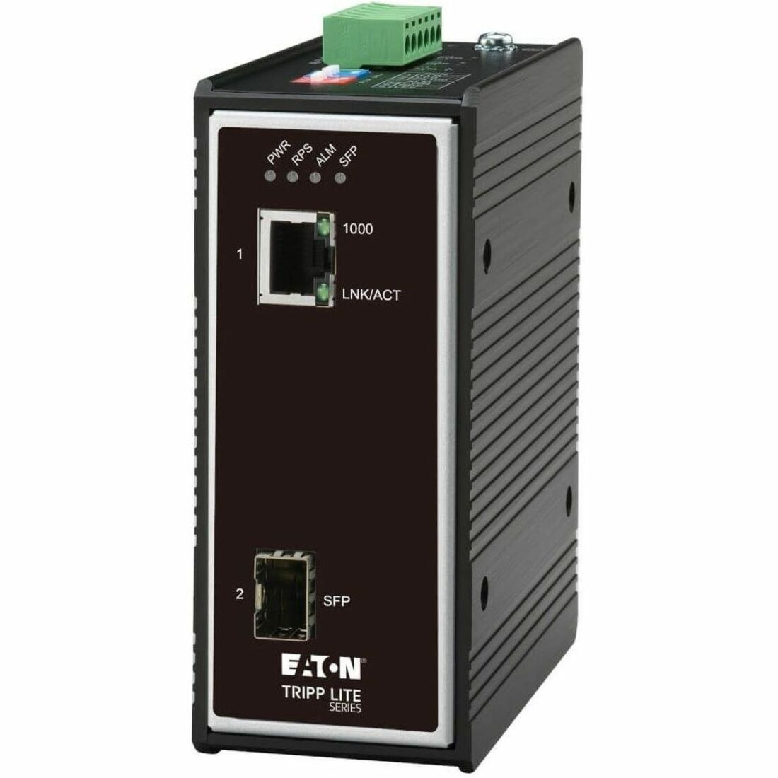 Eaton Tripp Lite Series Industrial Gigabit Fiber to Ethernet Media Converter, 10/100/1000 Mbps, RJ45/SFP, -40° to 75°C, DC Power, TAA — N785-I01-SFP-D