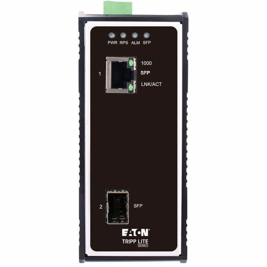Eaton Tripp Lite Series Industrial Gigabit Fiber to Ethernet Media Converter, 10/100/1000 Mbps, RJ45/SFP, -40° to 75°C, DC Power, TAA — N785-I01-SFP-D