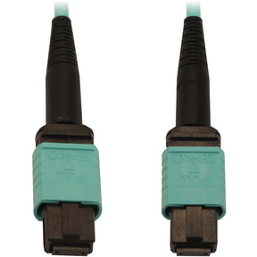 Eaton Tripp Lite Series 40/100/400G Multimode 50/125 OM3 Fiber Optic Cable (12F MTP/MPO-PC F/F), LSZH, Aqua, 5 m (16.4 ft.) — N844B-05M-12-P