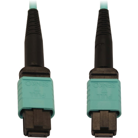 Eaton Tripp Lite Series 40/100/400G Multimode 50/125 OM3 Fiber Optic Cable (12F MTP/MPO-PC F/F), LSZH, Aqua, 5 m (16.4 ft.) — N844B-05M-12-P