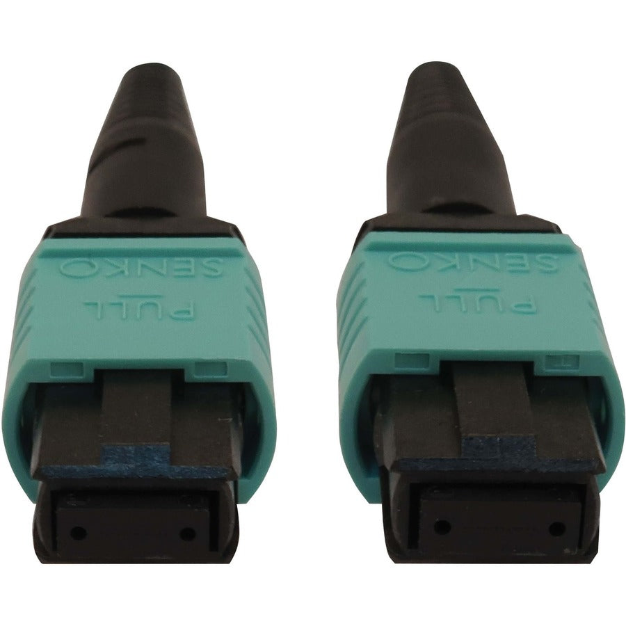 Eaton Tripp Lite Series 40/100/400G Multimode 50/125 OM3 Fiber Optic Cable (12F MTP/MPO-PC F/F), LSZH, Aqua, 5 m (16.4 ft.) — N844B-05M-12-P