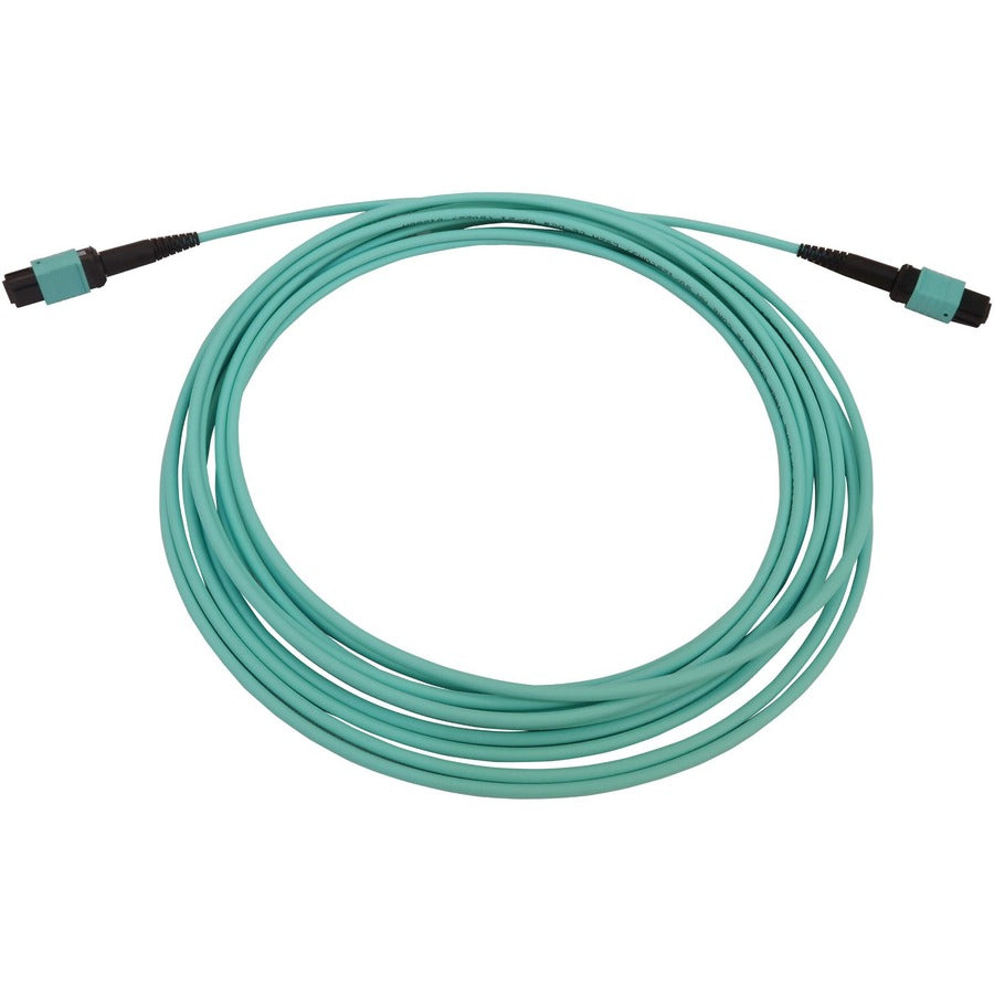 Eaton Tripp Lite Series 40/100/400G Multimode 50/125 OM3 Fiber Optic Cable (12F MTP/MPO-PC F/F), LSZH, Aqua, 5 m (16.4 ft.) — N844B-05M-12-P