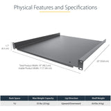 StarTech.com 1U Server Rack Cabinet Shelf - Fixed 20" Deep Cantilever Rackmount Tray for 19" Data/AV/Network Enclosure w/cage nuts, screws — SHELF-1U-20-FIXED-S