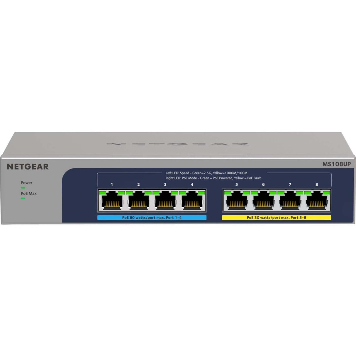 Netgear 8-port Ultra60 PoE++ Multi-Gigabit (2.5G) Ethernet Plus Switch — MS108UP-100NAS