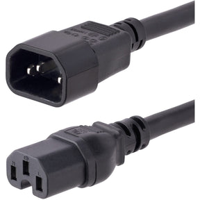 StarTech.com 10ft (3m) Heavy Duty Extension Cord, IEC C14 to IEC C15 Black Extension Cord, 15A 125V, 14AWG, Heavy Gauge Power Cable — H1415-10F-POWER-CORD