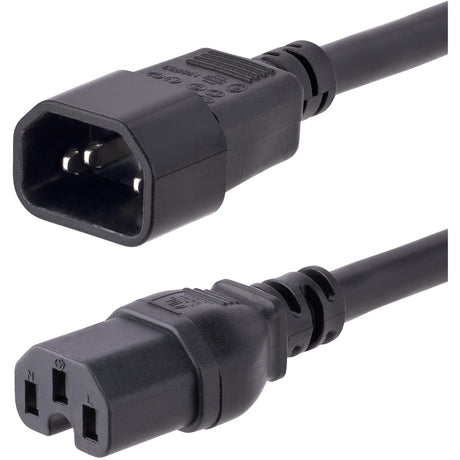 StarTech.com 10ft (3m) Heavy Duty Extension Cord, IEC C14 to IEC C15 Black Extension Cord, 15A 125V, 14AWG, Heavy Gauge Power Cable — H1415-10F-POWER-CORD