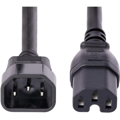 StarTech.com 10ft (3m) Heavy Duty Extension Cord, IEC C14 to IEC C15 Black Extension Cord, 15A 125V, 14AWG, Heavy Gauge Power Cable — H1415-10F-POWER-CORD