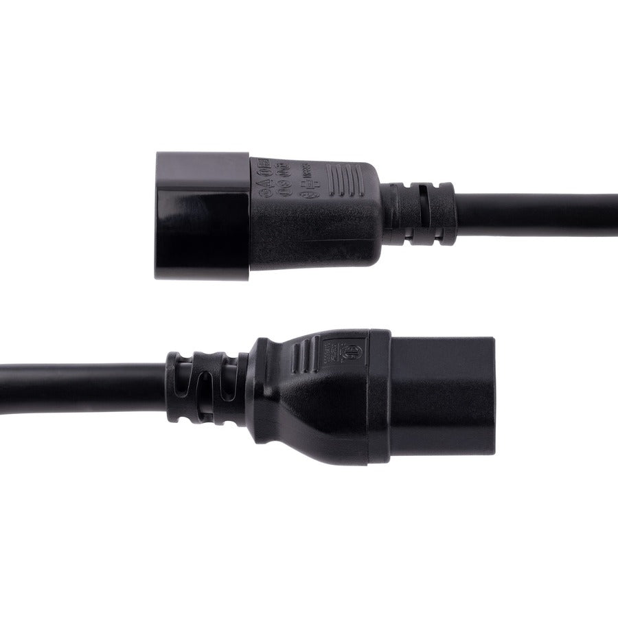 StarTech.com 10ft (3m) Heavy Duty Extension Cord, IEC C14 to IEC C15 Black Extension Cord, 15A 125V, 14AWG, Heavy Gauge Power Cable — H1415-10F-POWER-CORD