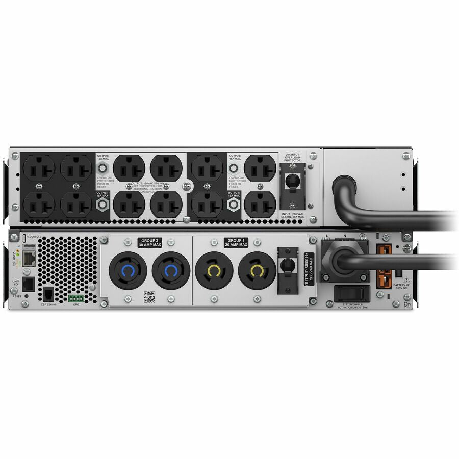 APC Smart-UPS Ultra, 5kVA, Rackmount 4U, 208V, 12x 5-20R+2x L6-20R+1x L6-30R NEMA, Network Card+SmartSlot, W/ rail kit, W/ transformer 208V to 120V — SRTL5KRM2UT-5KRMTF