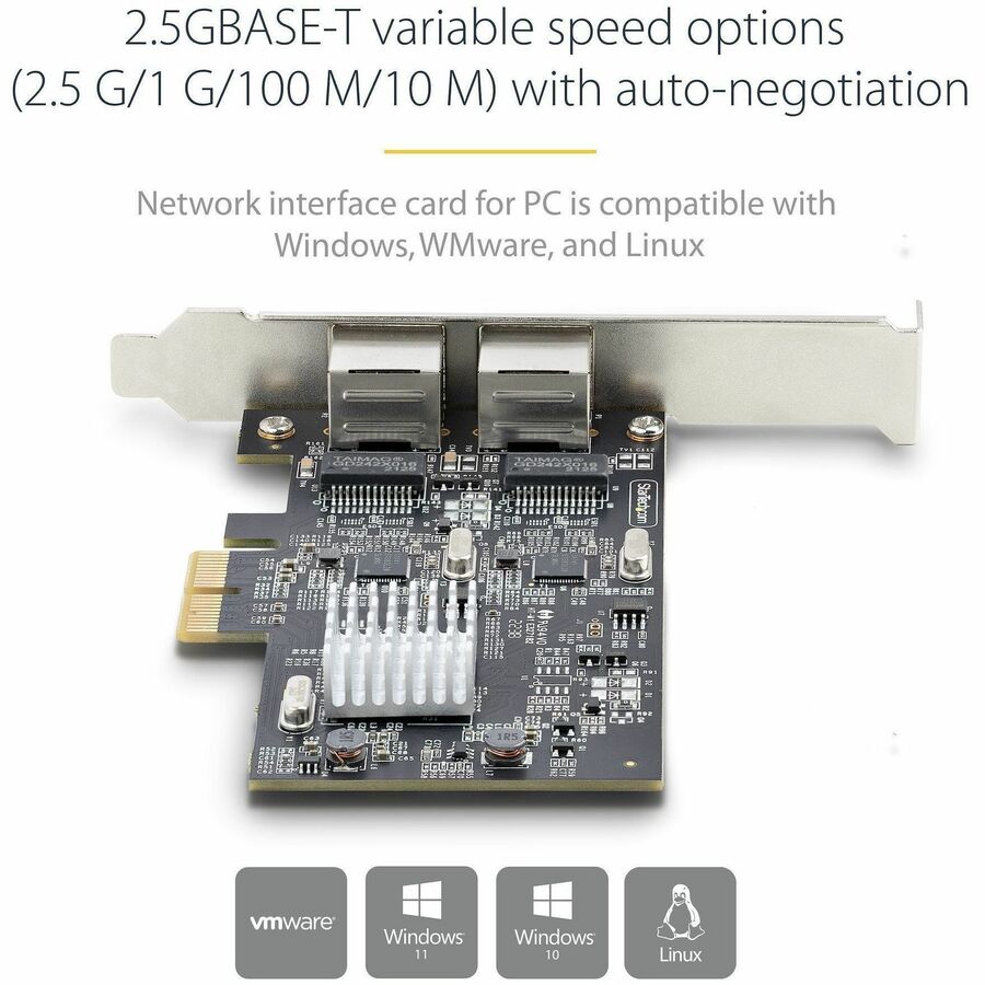 StarTech.com 2-Port 2.5G NBASE-T PCIe Network Card, Computer Network Card Interface, Intel® I225-V, Dual-Port Ethernet, Multi-Gigabit NIC — PR22GI-NETWORK-CARD
