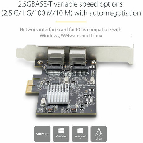 StarTech.com 2-Port 2.5G NBASE-T PCIe Network Card, Computer Network Card Interface, Intel® I225-V, Dual-Port Ethernet, Multi-Gigabit NIC — PR22GI-NETWORK-CARD