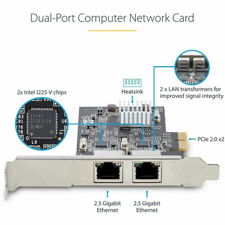 StarTech.com 2-Port 2.5G NBASE-T PCIe Network Card, Computer Network Card Interface, Intel® I225-V, Dual-Port Ethernet, Multi-Gigabit NIC — PR22GI-NETWORK-CARD