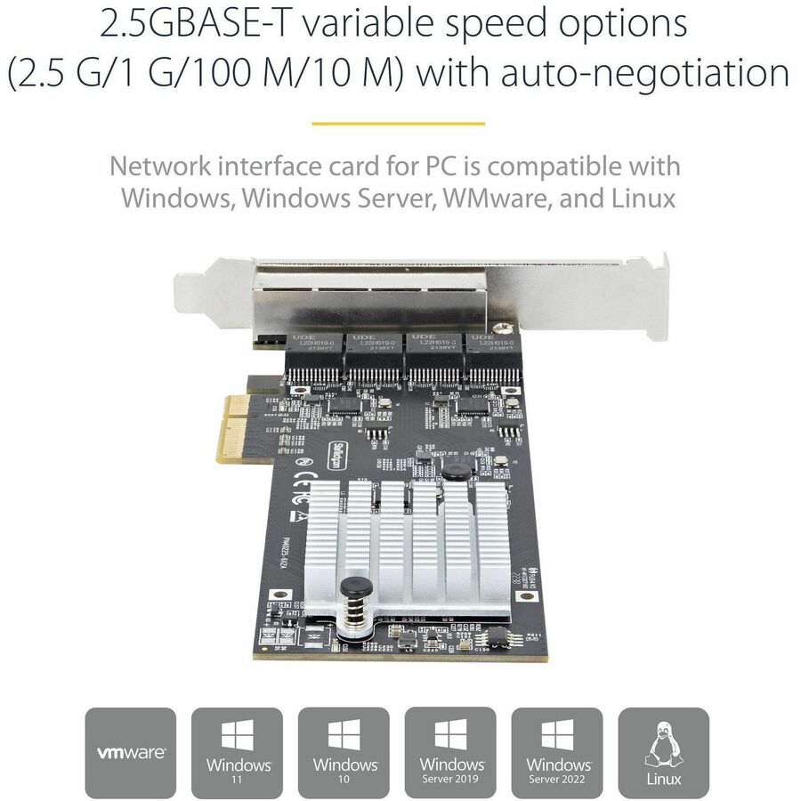 StarTech.com 4-Port 2.5G NBASE-T PCIe Network Card, Computer Network Card Interface, Intel® I225-V, Quad-Port Ethernet, Multi-Gigabit NIC — PR42GI-NETWORK-CARD