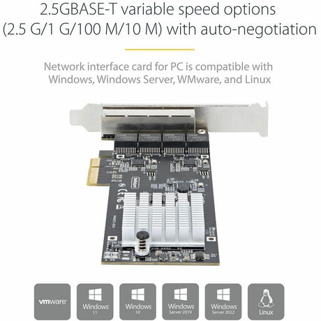 StarTech.com 4-Port 2.5G NBASE-T PCIe Network Card, Computer Network Card Interface, Intel® I225-V, Quad-Port Ethernet, Multi-Gigabit NIC — PR42GI-NETWORK-CARD