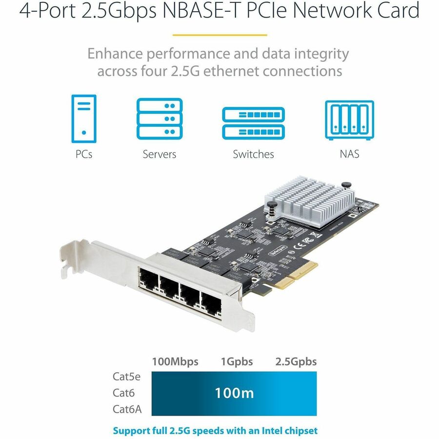 StarTech.com 4-Port 2.5G NBASE-T PCIe Network Card, Computer Network Card Interface, Intel® I225-V, Quad-Port Ethernet, Multi-Gigabit NIC — PR42GI-NETWORK-CARD