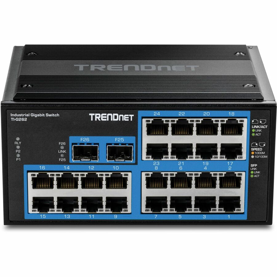 TRENDnet 26-Port Hardened Industrial Gigabit DIN-Rail Switch — TI-G262
