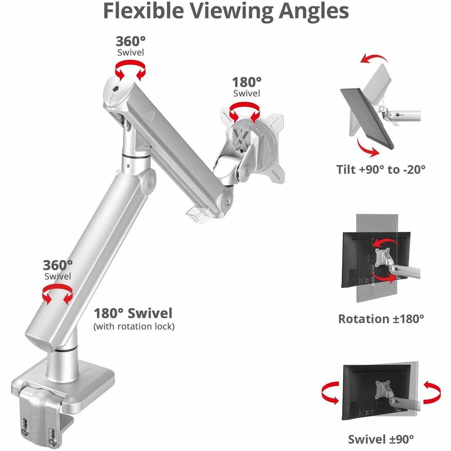 SIIG MTPRO Heavy Duty Desk Mount Single Monitor Arm - Up to 49"- Max load up to 44 lbs - VESA 75 & 100mm — CE-MT3V11-S1
