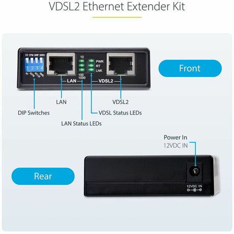 StarTech.com VDSL2 Ethernet Extender Kit over Single Pair Wire, Up to 0.6mi (1km) LAN Repeater over RJ11/Cat5e/Cat6, Replaces 110VDSLEXT — VDSL-LAN-EXTENDER-1G