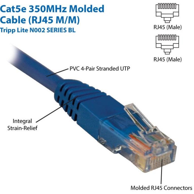 Eaton Tripp Lite Series Cat5e 350 MHz Molded (UTP) Ethernet Cable (RJ45 M/M), PoE - Blue, 1 ft. (0.31 m) — N002-001-BL