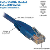 Eaton Tripp Lite Series Cat5e 350 MHz Molded (UTP) Ethernet Cable (RJ45 M/M), PoE - Blue, 1 ft. (0.31 m) — N002-001-BL