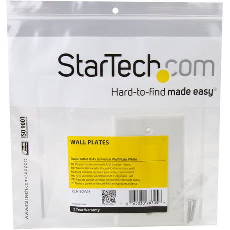 StarTech.com Dual Outlet RJ45 Universal Wall Plate White — PLATE2WH
