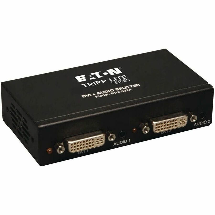 Eaton Tripp Lite Series 2-Port DVI Splitter with Audio and Signal Booster, Single-Link 1920x1200 at 60Hz/1080p (DVI F/2xF), TAA — B116-002A