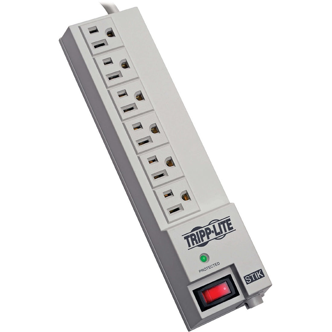 Eaton Tripp Lite Series Protect It! Surge Protector with 6 Right-Angle Outlets, 6 ft. (1.83 m) Cord, 540 Joules, Diagnostic LED — SPIKESTIK