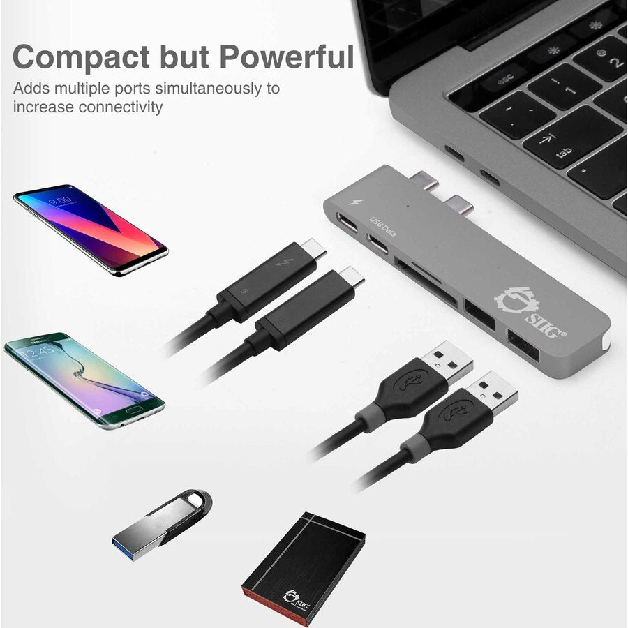 SIIG Thunderbolt 3 USB-C Hub with Card Reader & PD Adapter - Space Gray — JU-TB0312-S1