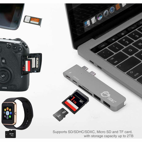 SIIG Thunderbolt 3 USB-C Hub with Card Reader & PD Adapter - Space Gray — JU-TB0312-S1