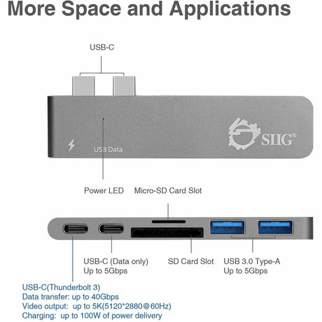 SIIG Thunderbolt 3 USB-C Hub with Card Reader & PD Adapter - Space Gray — JU-TB0312-S1