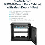 StarTech.com 4-Post 9U Wall Mount Network Cabinet, 19" Wall-Mounted Server Rack for Data / Computer Equipment, Small IT Rack Enclosure — RK920WALM