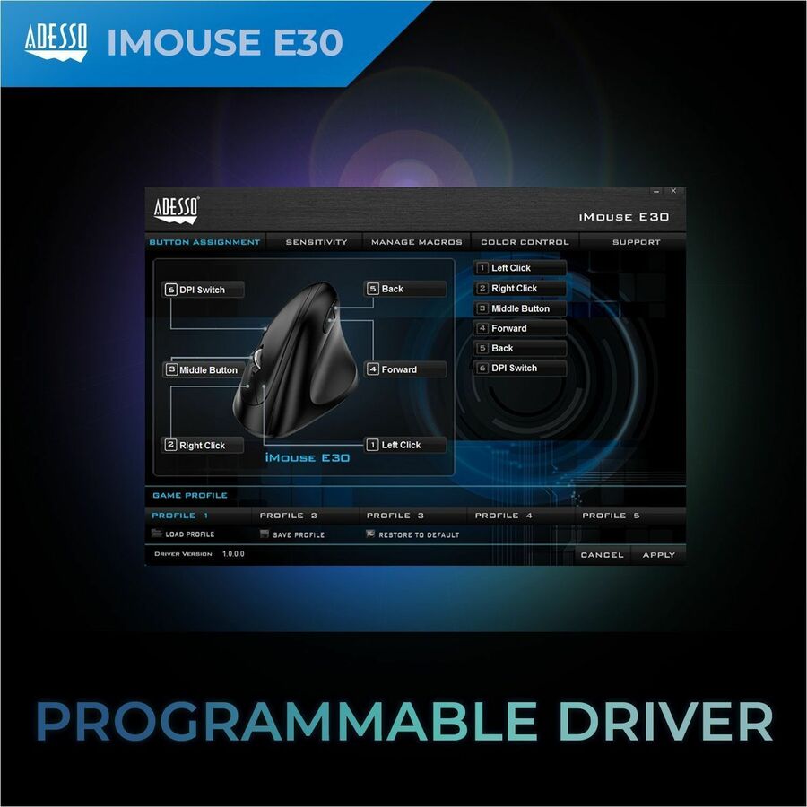 Adesso 2.4 GHz Wireless Vertical Programmable Mouse — iMouse  E30