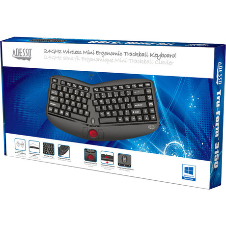 Adesso Tru-Form Media 3150 - 2.4 GHz Wireless Ergo Trackball Keyboard — WKB-3150UB