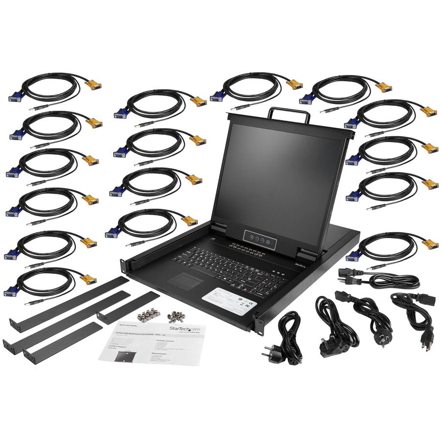 StarTech.com 16 Port Rackmount KVM Console w/ Cables - Integrated KVM Switch w/ 19" LCD - 1U LCD KVM Drawer 50000 MTBF - USB + VGA Support — RKCONS1916K