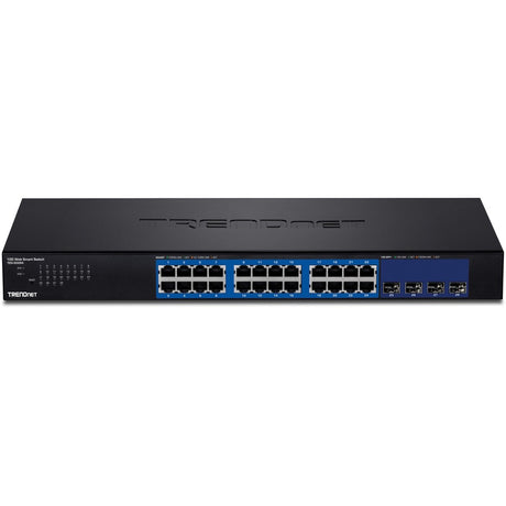 TRENDnet 28-Port Web Smart Switch, 24 x Gigabit Ports, 4 x 10G SFP+ Slots, High Speed Network Uplinks, 128 Gbps Switching Capacity, Network Ethernet Switch, 1U Rack Mountable, Black, TEG-30284