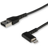 StarTech.com 1m USB A to Lightning Cable iPhone iPad Durable Right Angled 90 Degree Black Charger Cord w/Aramid Fiber Apple MFI Certified — RUSBLTMM1MBR