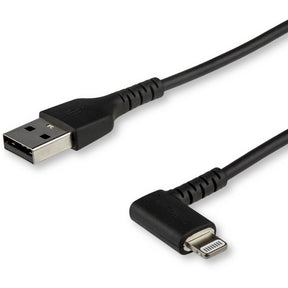 StarTech.com 1m USB A to Lightning Cable iPhone iPad Durable Right Angled 90 Degree Black Charger Cord w/Aramid Fiber Apple MFI Certified — RUSBLTMM1MBR