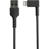 StarTech.com 1m USB A to Lightning Cable iPhone iPad Durable Right Angled 90 Degree Black Charger Cord w/Aramid Fiber Apple MFI Certified — RUSBLTMM1MBR