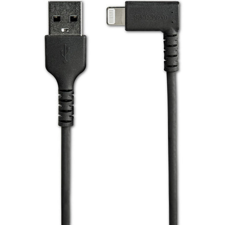 StarTech.com 1m USB A to Lightning Cable iPhone iPad Durable Right Angled 90 Degree Black Charger Cord w/Aramid Fiber Apple MFI Certified — RUSBLTMM1MBR