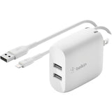Belkin BoostCharge Dual USB-A Wall Charger 24W (Lightning to USB-A Cable included) - Power Adapter — WCD001dq1MWH