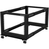 StarTech.com 4-Post 8U Mobile Open Frame Server Rack, 19in Network Rack with Casters, Small Rolling Rack for Computer/AV/Data/IT Equipment — 4POSTRACK8U